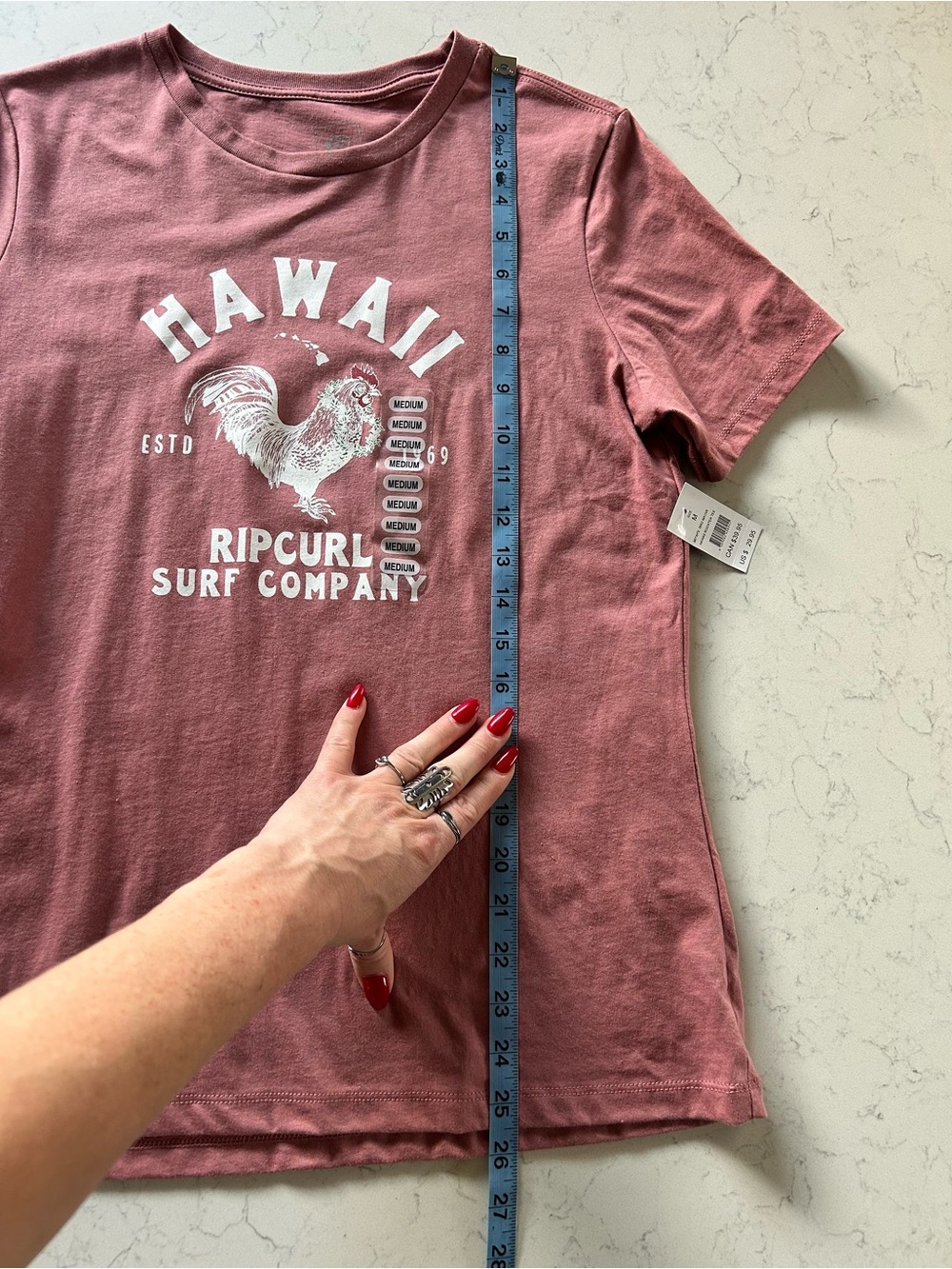 NWT Rip Curl Hawaii Rooster Graphic T-Shirt - Mauve 100% Cotton - Picture 6 of 6